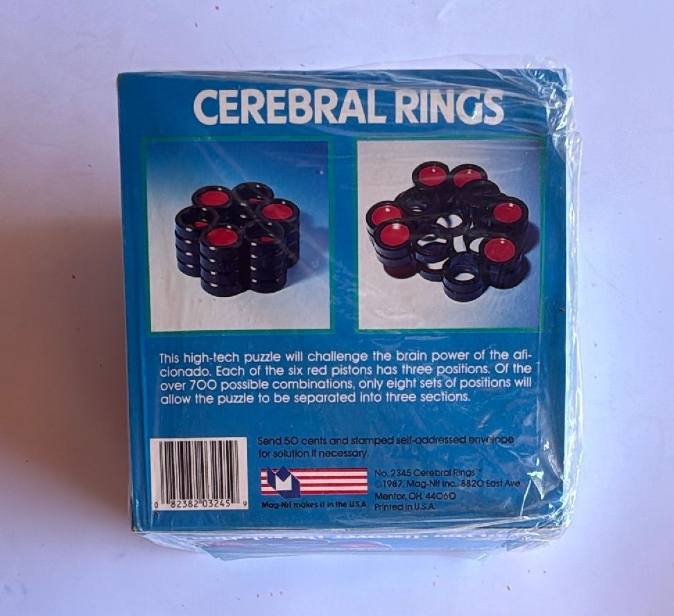 1987 Magnif Cerebral Rings Puzzle Sealed Vintage Brain Teaser Collectible — photo 4 of 7