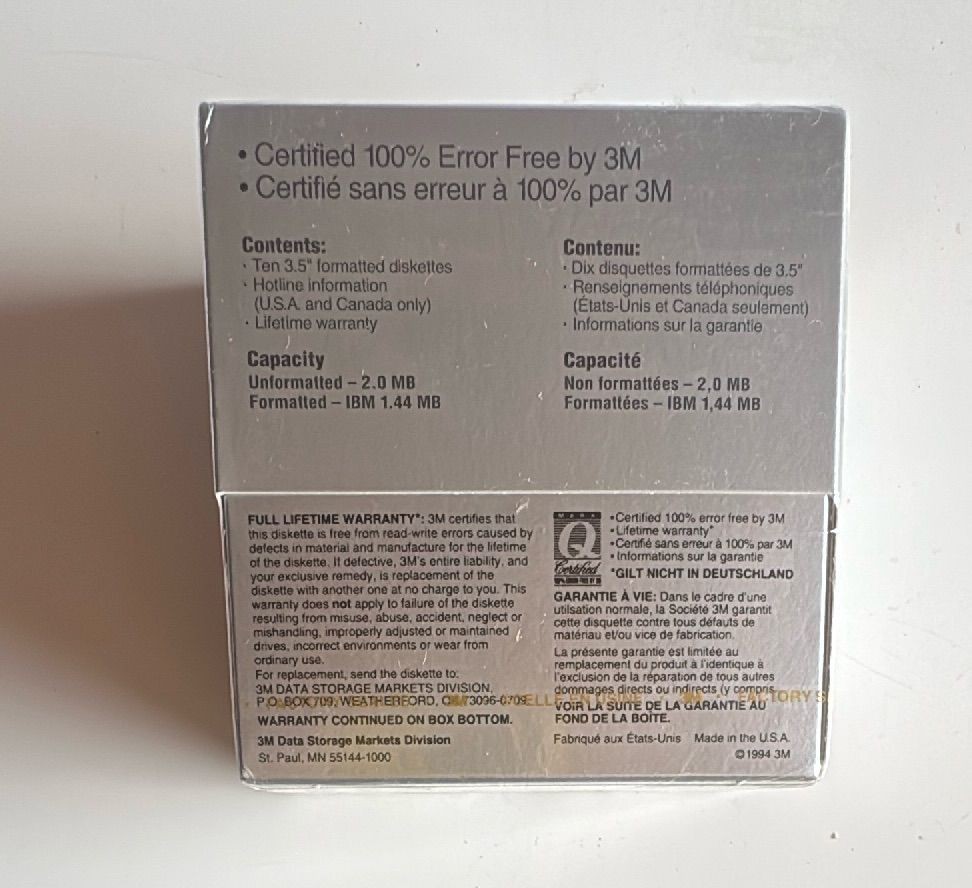Rare 1994 3m 3 5 Inch High Density Ds Hd Ibm Formatted Floppy Diskettes 10 Pack Sealed — photo 4 of 8